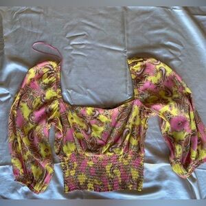 NWOT AFRM Pink and Yellow Floral Paisley Top (size XS)
